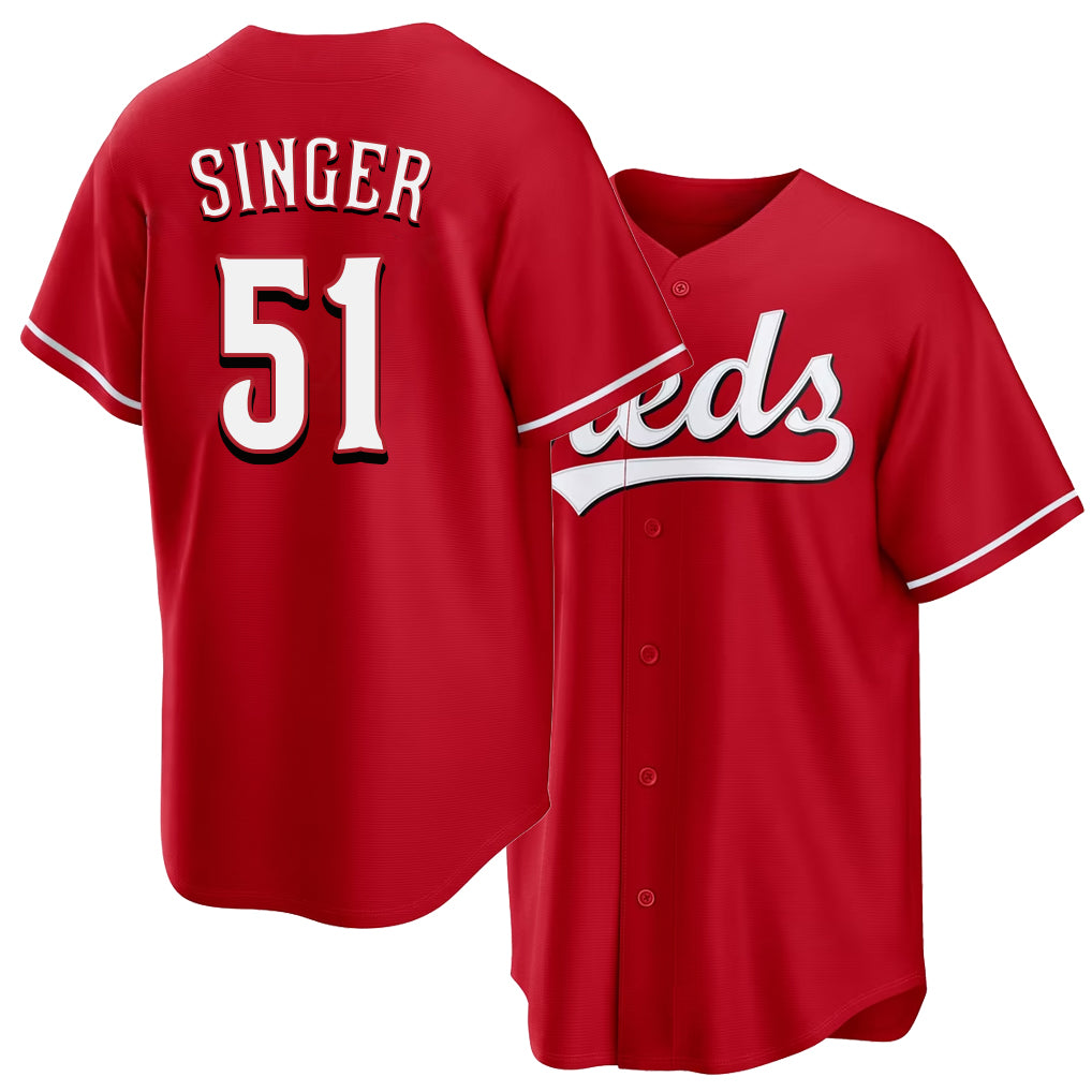 Cincinnati #51 Singer Player Baseball Short Sleeve Red Jersey Brady For Men Women Youth Gift