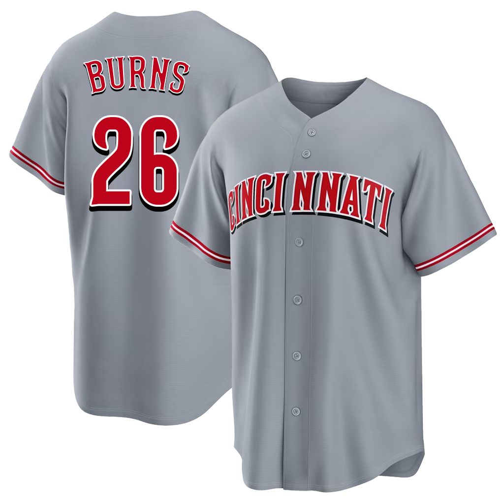 Cincinnati #26 Burns Player Baseball Short Sleeve Gray Jersey Chase For Men Women Youth Gift