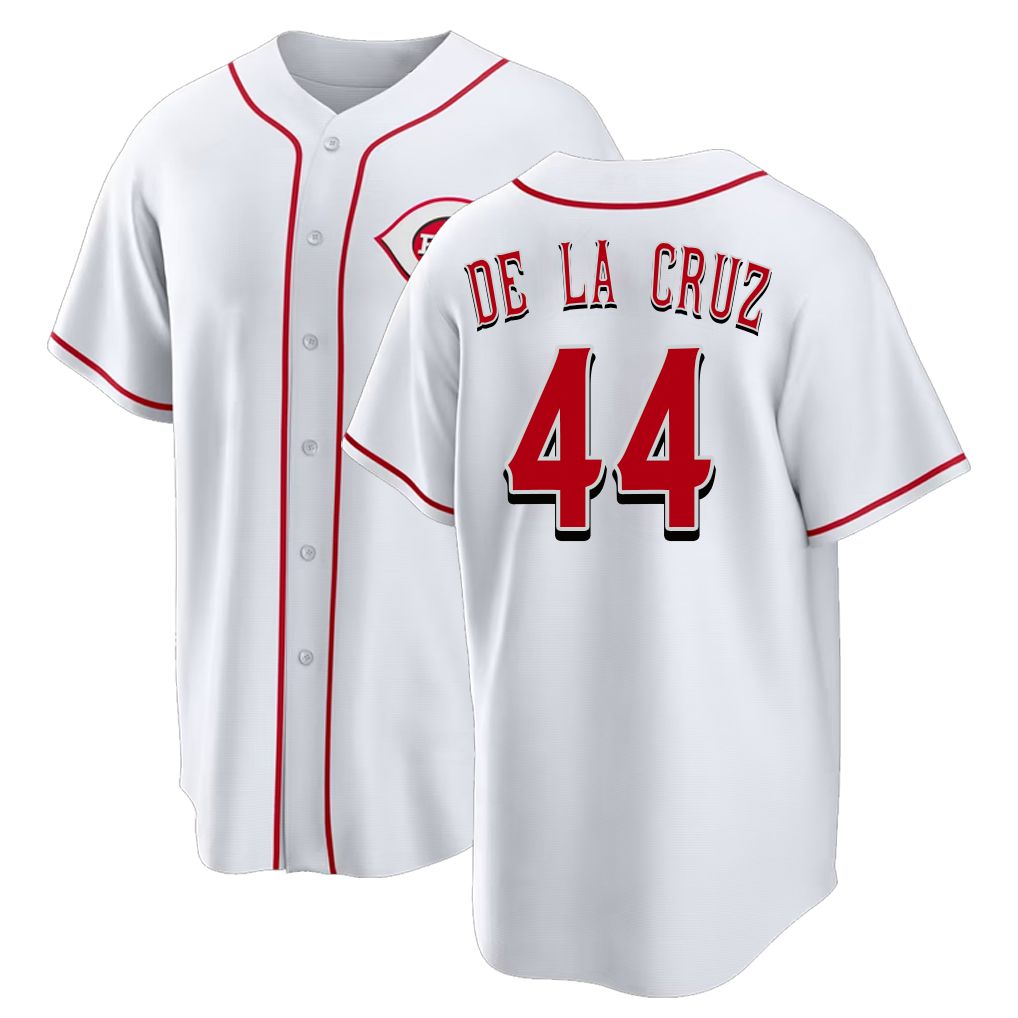 Cincinnati #44 De La Cruz Player Baseball Short Sleeve White Jersey Elly For Men Women Youth Gift