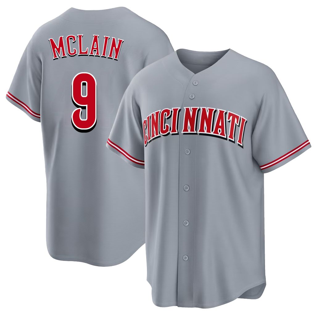 Cincinnati #9 McLain Player Baseball Short Sleeve Gray Jersey Matt For Men Women Youth Gift