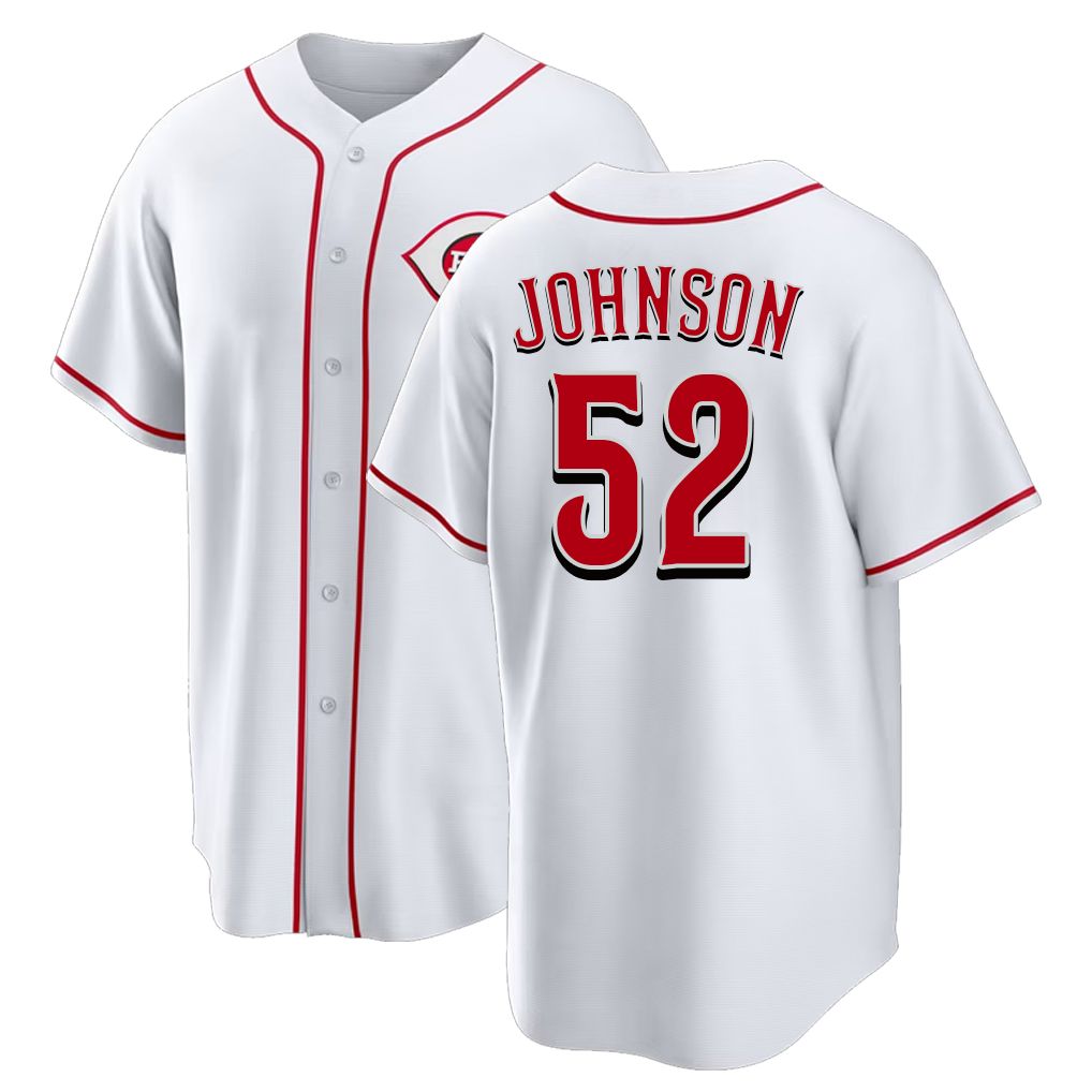 Cincinnati #52 Johnson Player Baseball Short Sleeve White Jersey Pierce For Men Women Youth Gift