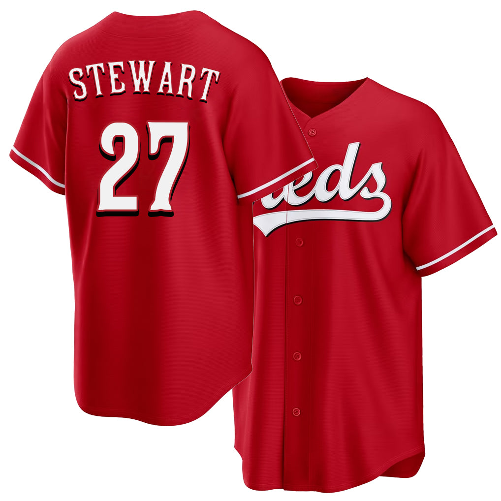 Cincinnati #27 Stewart Player Baseball Short Sleeve Red Jersey Sal For Men Women Youth Gift