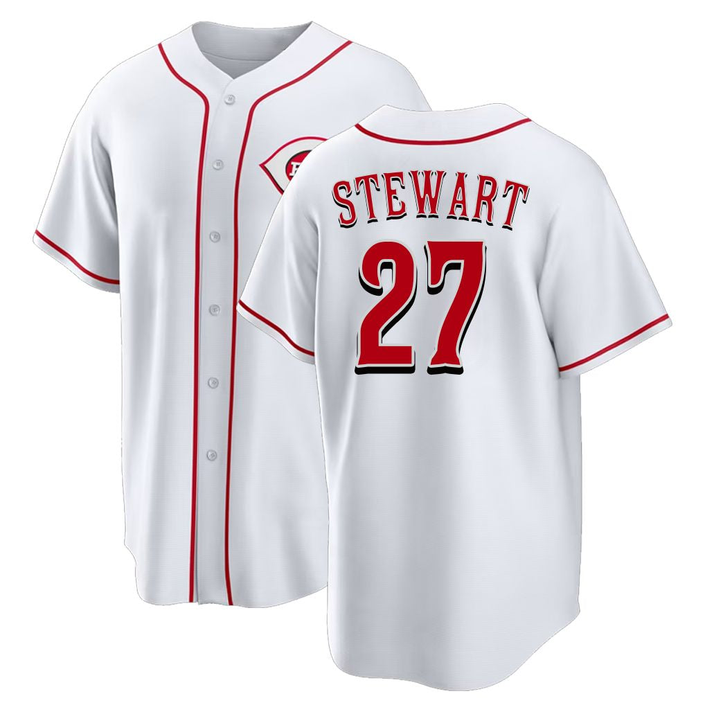 Cincinnati #27 Stewart Player Baseball Short Sleeve White Jersey Sal For Men Women Youth Gift