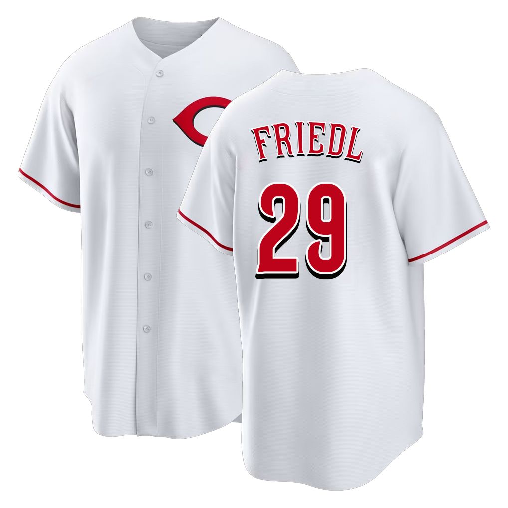 Cincinnati #29 Friedl Player Baseball Short Sleeve White Jersey TJ For Men Women Youth Gift