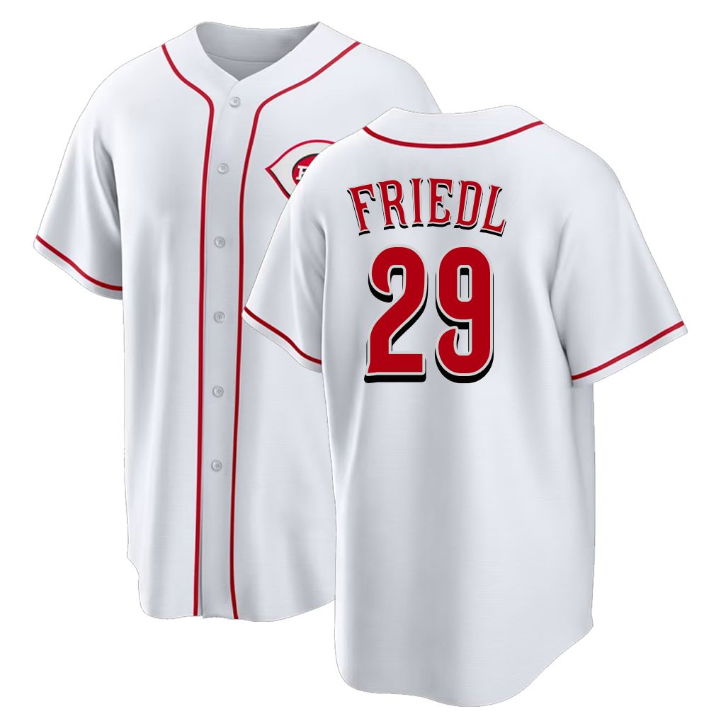 Cincinnati #29 Friedl Player Baseball Short Sleeve White Jersey TJ For Men Women Youth Gift