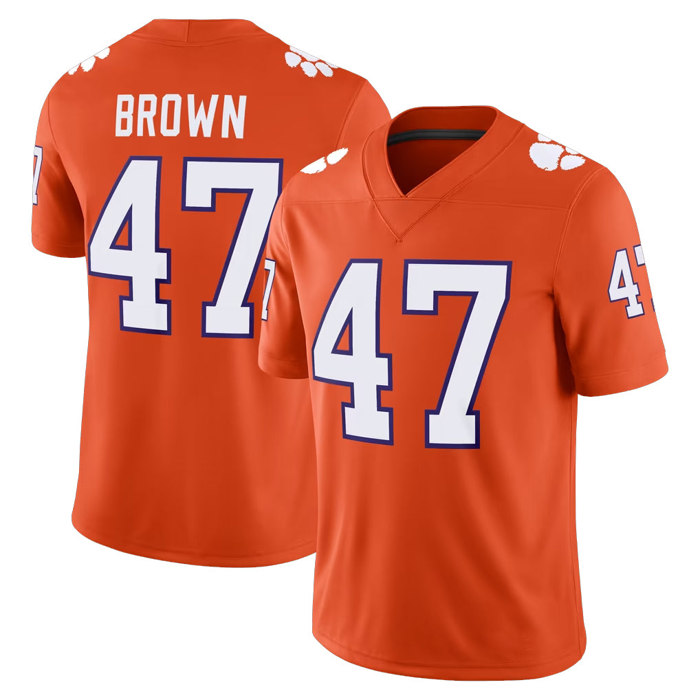 Clemson #47 Brown Player College Football V Neck Short Sleeve Orange Jersey Sammy For Men Youth Women