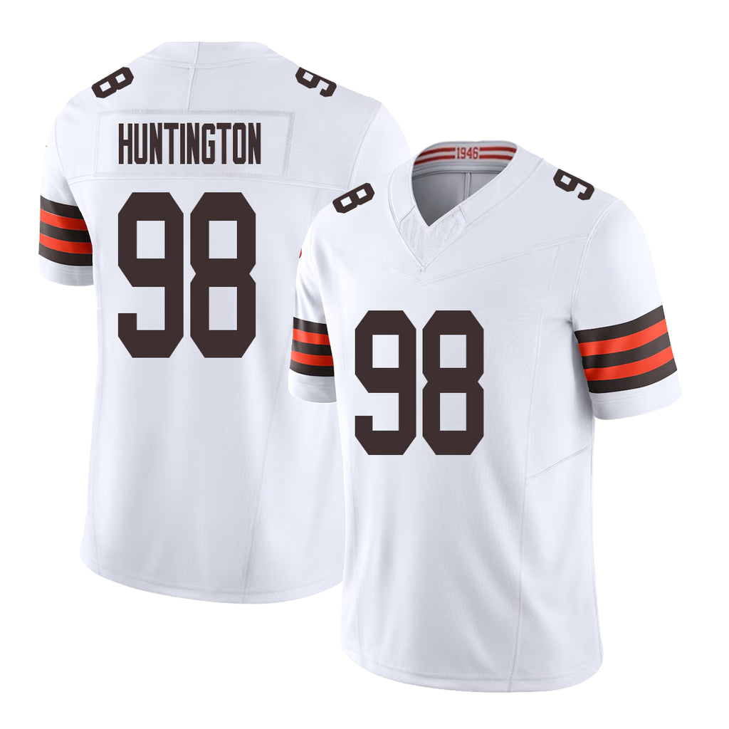 Cleveland #98 Huntington Player Football V Neck Short Sleeve White Jersey Adin For Men Youth Women Gift
