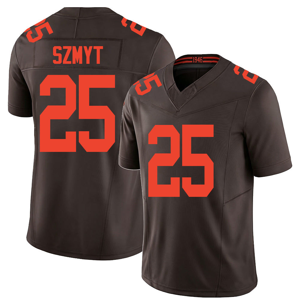 Cleveland #25 Szmyt Player Football V Neck Short Sleeve Brown Jersey Andre For Men Youth Women Gift
