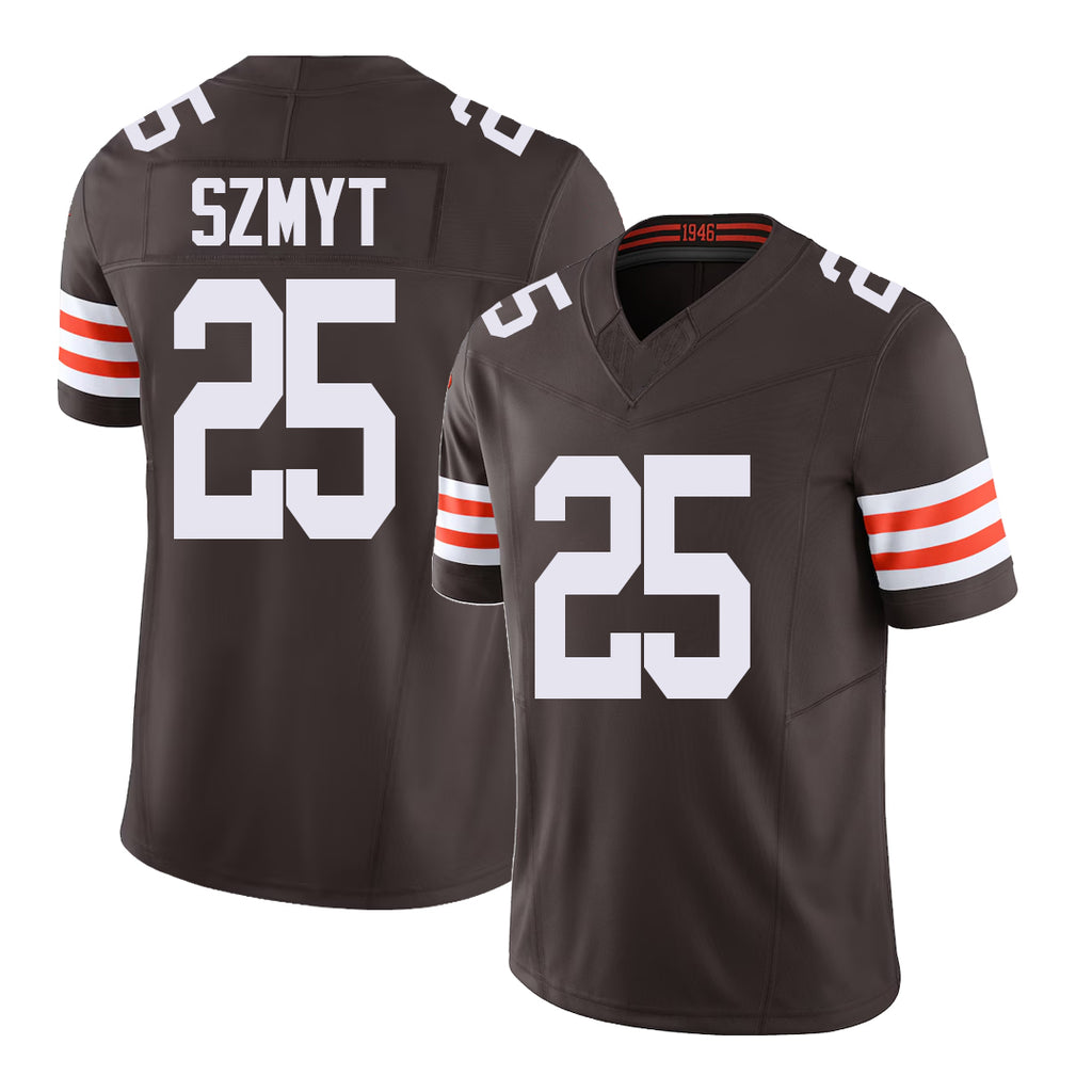Cleveland #25 Szmyt Player Football V Neck Short Sleeve Brown Jersey Andre For Men Youth Women Gift