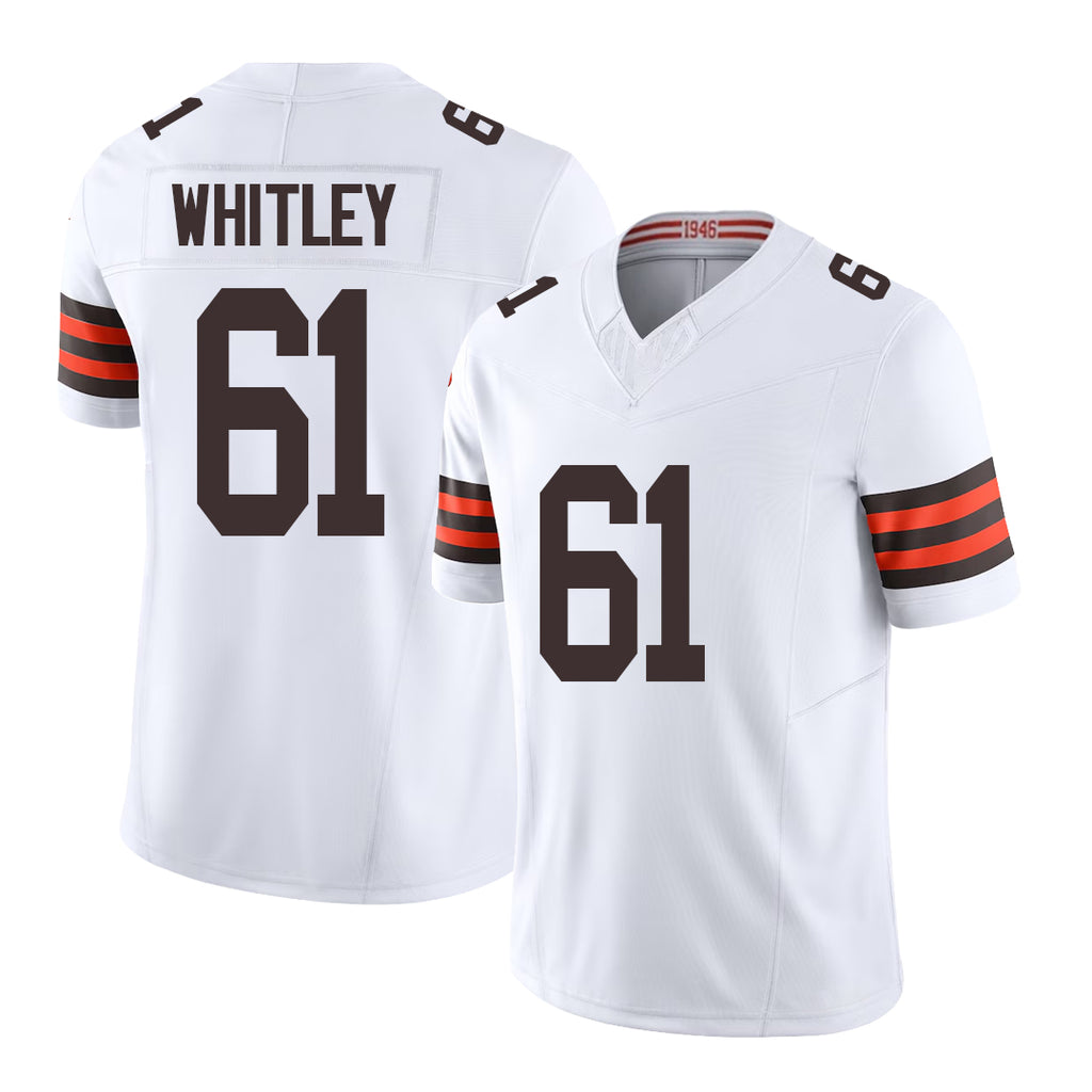 Cleveland #61 Whitley Player Football V Neck Short Sleeve White Jersey Benton For Men Youth Women Gift