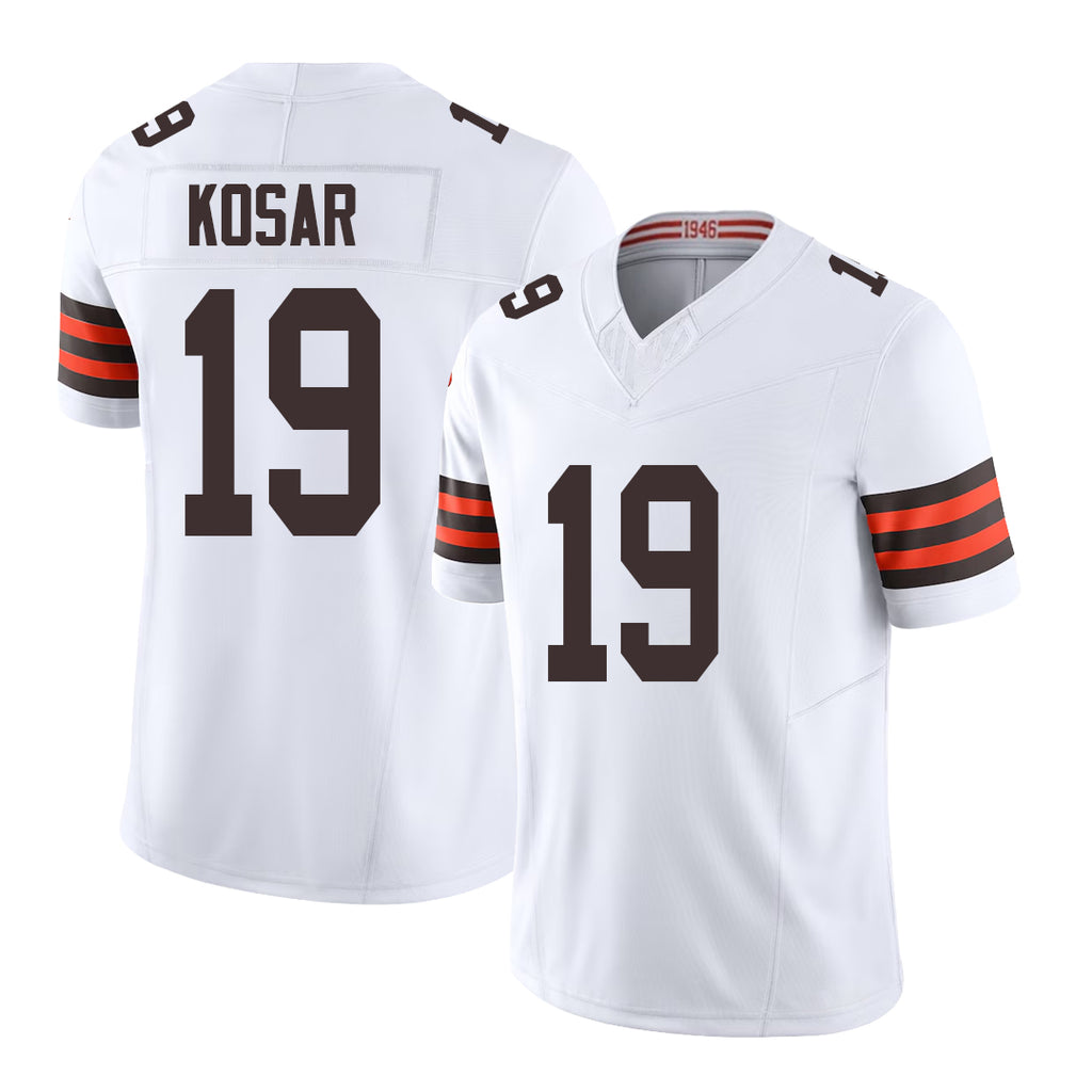 Cleveland #19 Kosar Player Football V Neck Short Sleeve White Jersey Bernie For Men Youth Women Gift