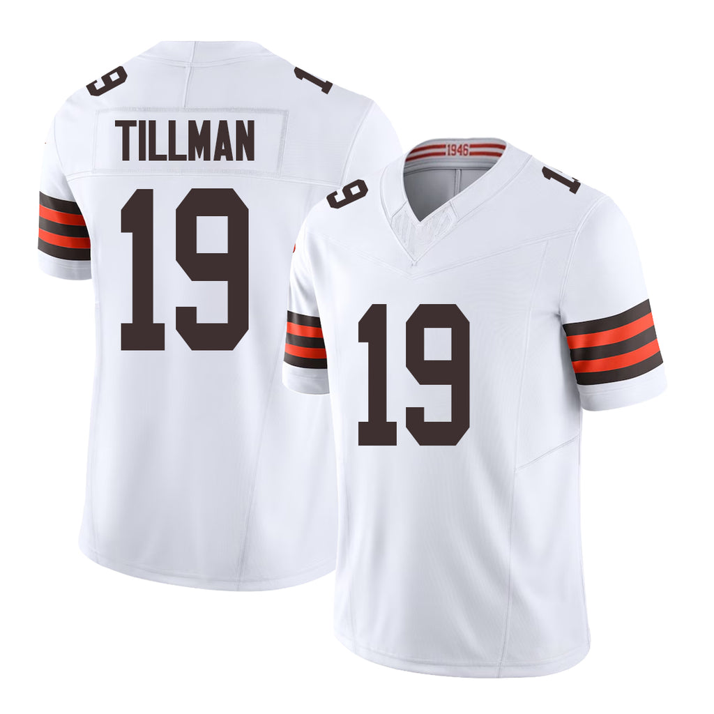 Cleveland #19 Tillman Player Football V Neck Short Sleeve White Jersey Cedric For Men Youth Women Gift