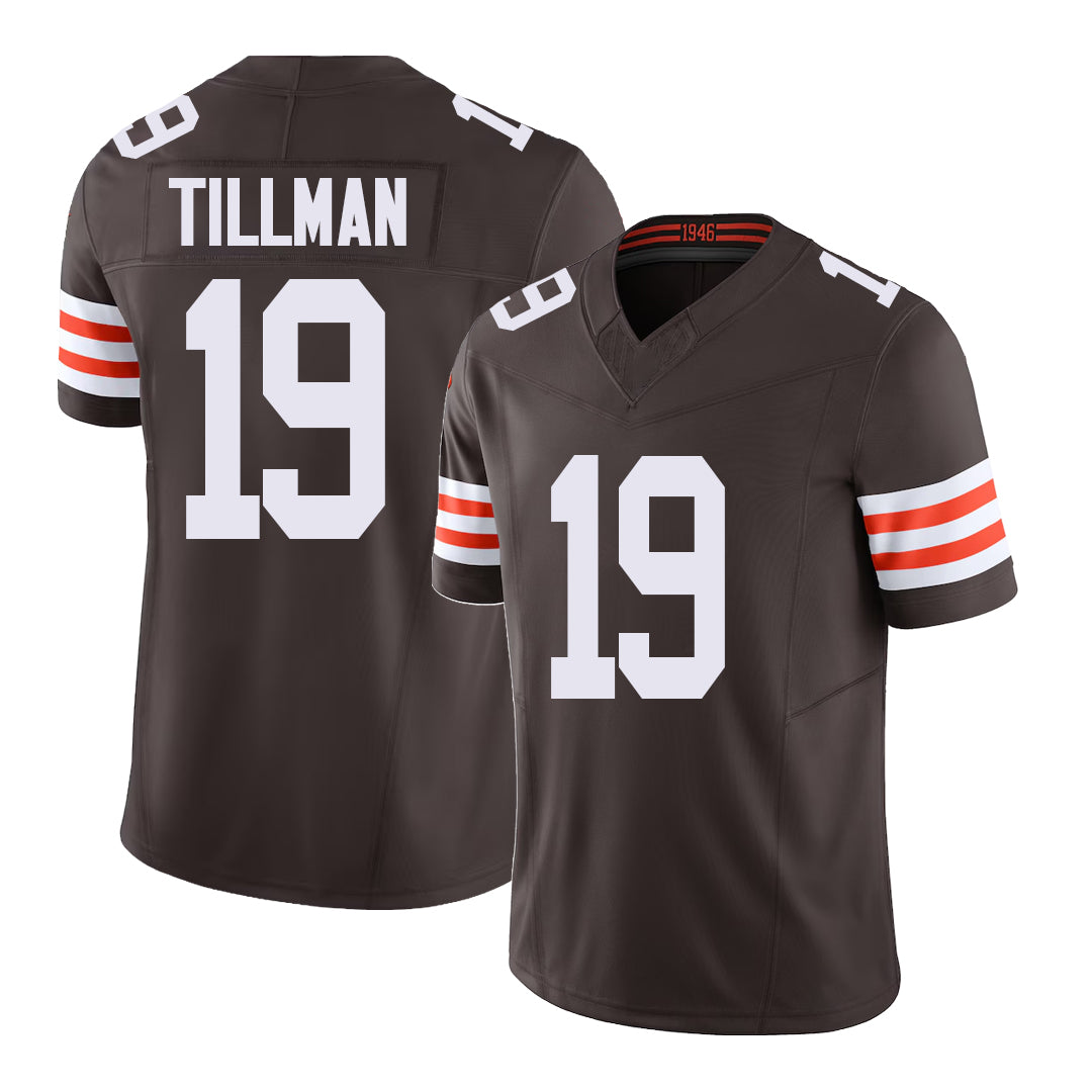 Cleveland #19 Tillman Player Football V Neck Short Sleeve Brown Jersey Cedric For Men Youth Women Gift