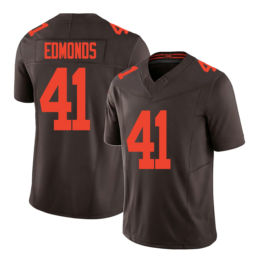 Cleveland #41 Edmonds Player Football V Neck Short Sleeve Brown Jersey Chris For Men Youth Women Gift