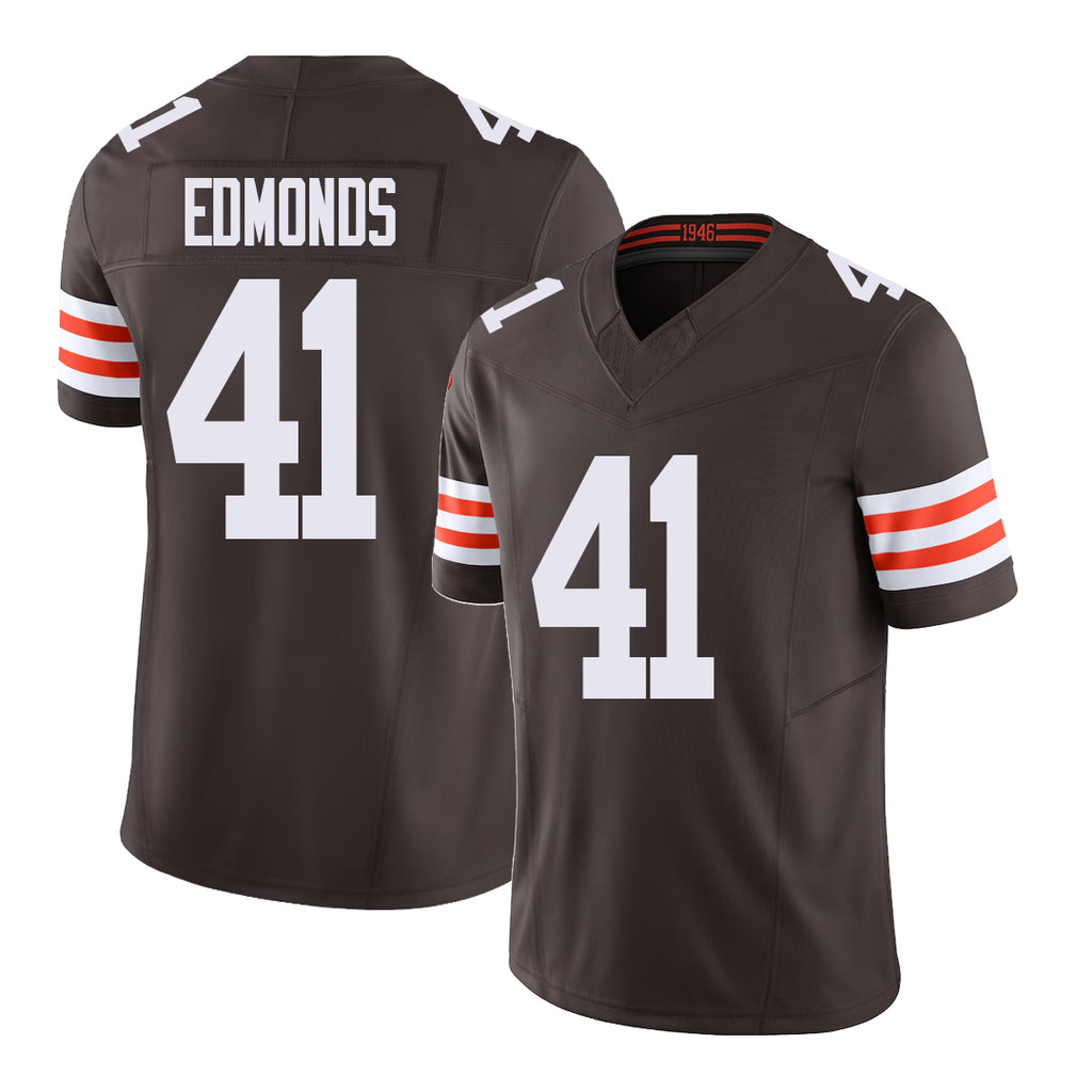 Cleveland #41 Edmonds Player Football V Neck Short Sleeve Brown Jersey Chris For Men Youth Women Gift