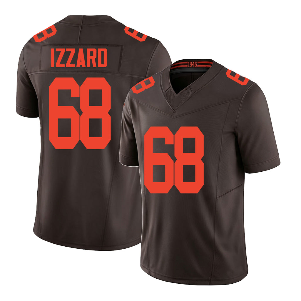 Cleveland #68 Izzard Player Football V Neck Short Sleeve Brown Jersey Coziah For Men Youth Women Gift