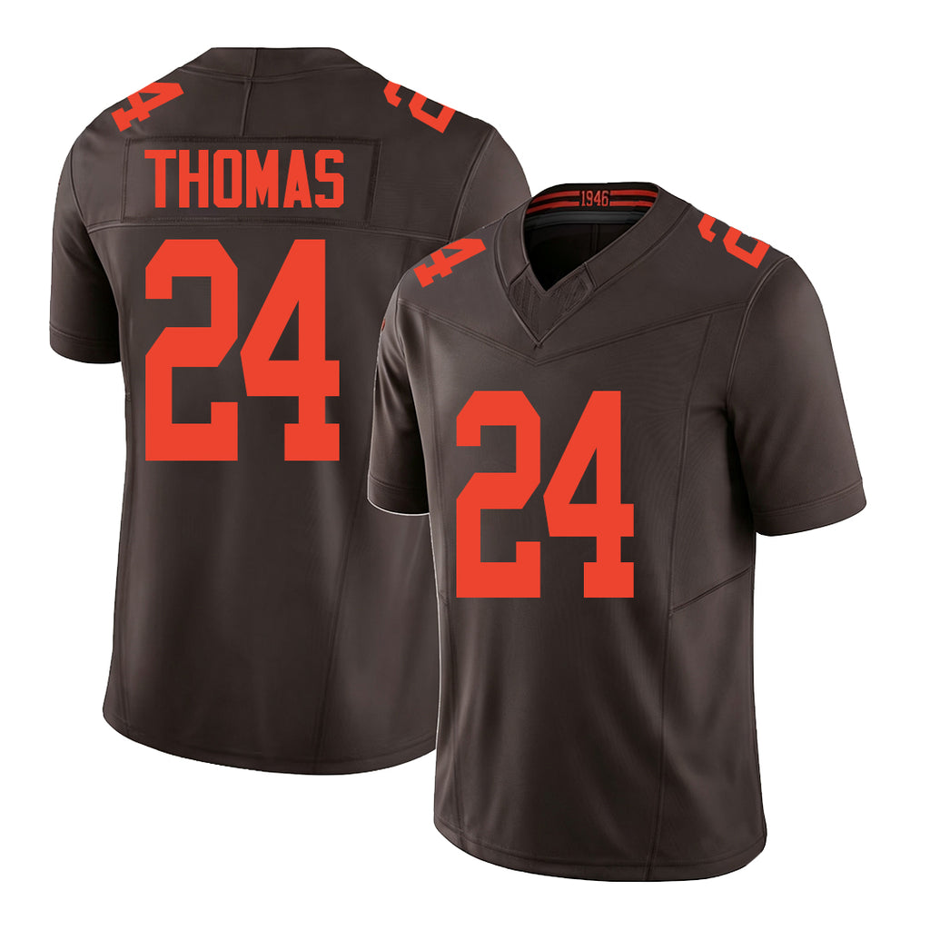 Cleveland #24 Thomas Player Football V Neck Short Sleeve Brown Jersey Daniel For Men Youth Women Gift