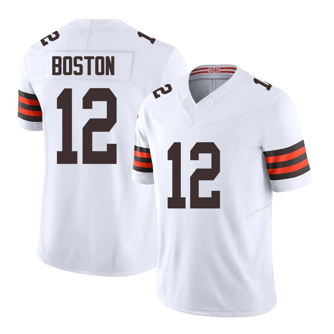Cleveland #12 Boston Player Football V Neck Short Sleeve White Jersey Denzel For Men Youth Women Gift