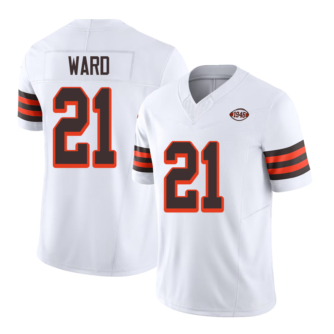 Cleveland #21 Ward Player Football V Neck Short Sleeve Jersey White Denzel For Men Youth Women Gift