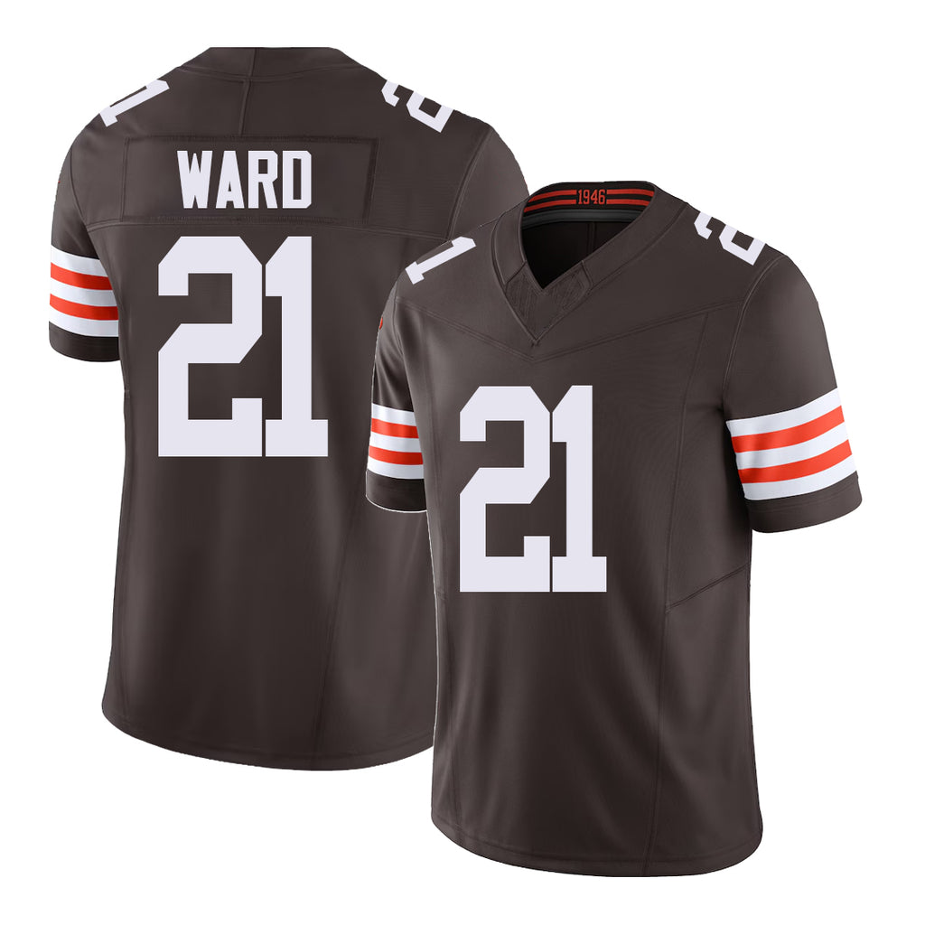 Cleveland #21 Ward Player Football V Neck Short Sleeve Brown Jersey Denzel For Men Youth Women Gift