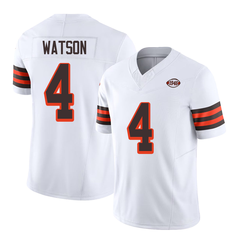 Cleveland #4 Watson Player Football V Neck Short Sleeve Jersey White Deshaun For Men Youth Women Gift