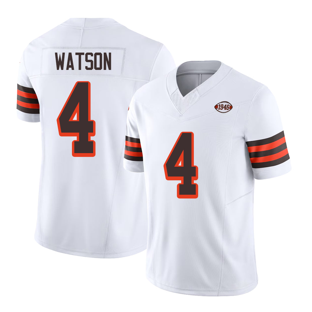 Cleveland #4 Watson Player Football V Neck Short Sleeve Jersey White Deshaun For Men Youth Women Gift