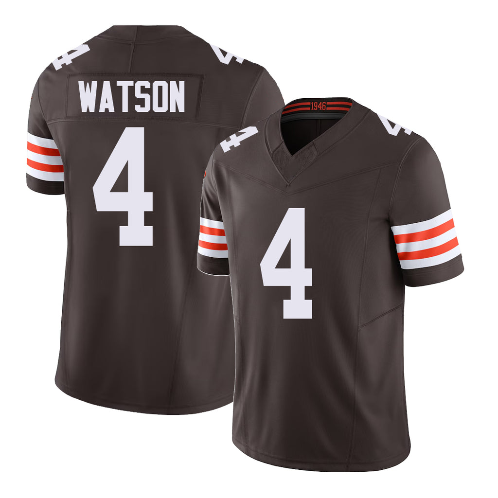 Cleveland #4 Watson Player Football V Neck Short Sleeve Brown Jersey Deshaun For Men Youth Women Gift