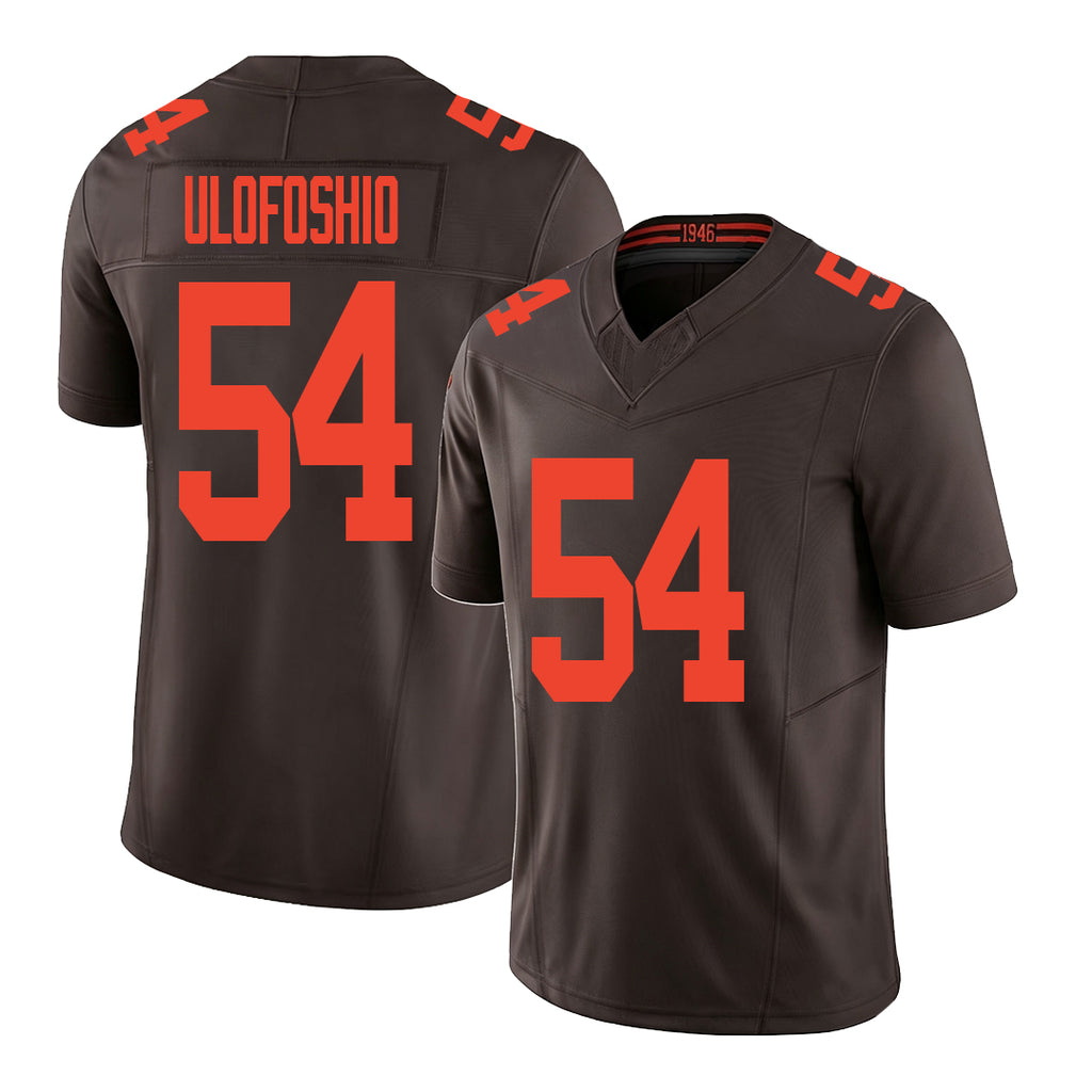 Cleveland #54 Ulofoshio Player Football V Neck Short Sleeve Brown Jersey Edefuan For Men Youth Women Gift