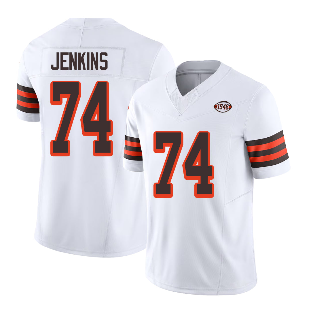 Cleveland #74 Jenkins Player Football V Neck Short Sleeve Jersey White Elgton For Men Youth Women Gift