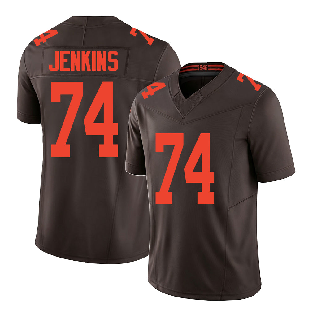 Cleveland #74 Jenkins Player Football V Neck Short Sleeve Brown Jersey Elgton For Men Youth Women Gift