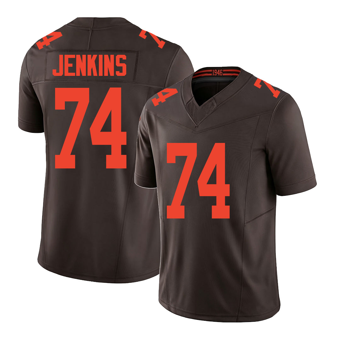 Cleveland #74 Jenkins Player Football V Neck Short Sleeve Brown Jersey Elgton For Men Youth Women Gift