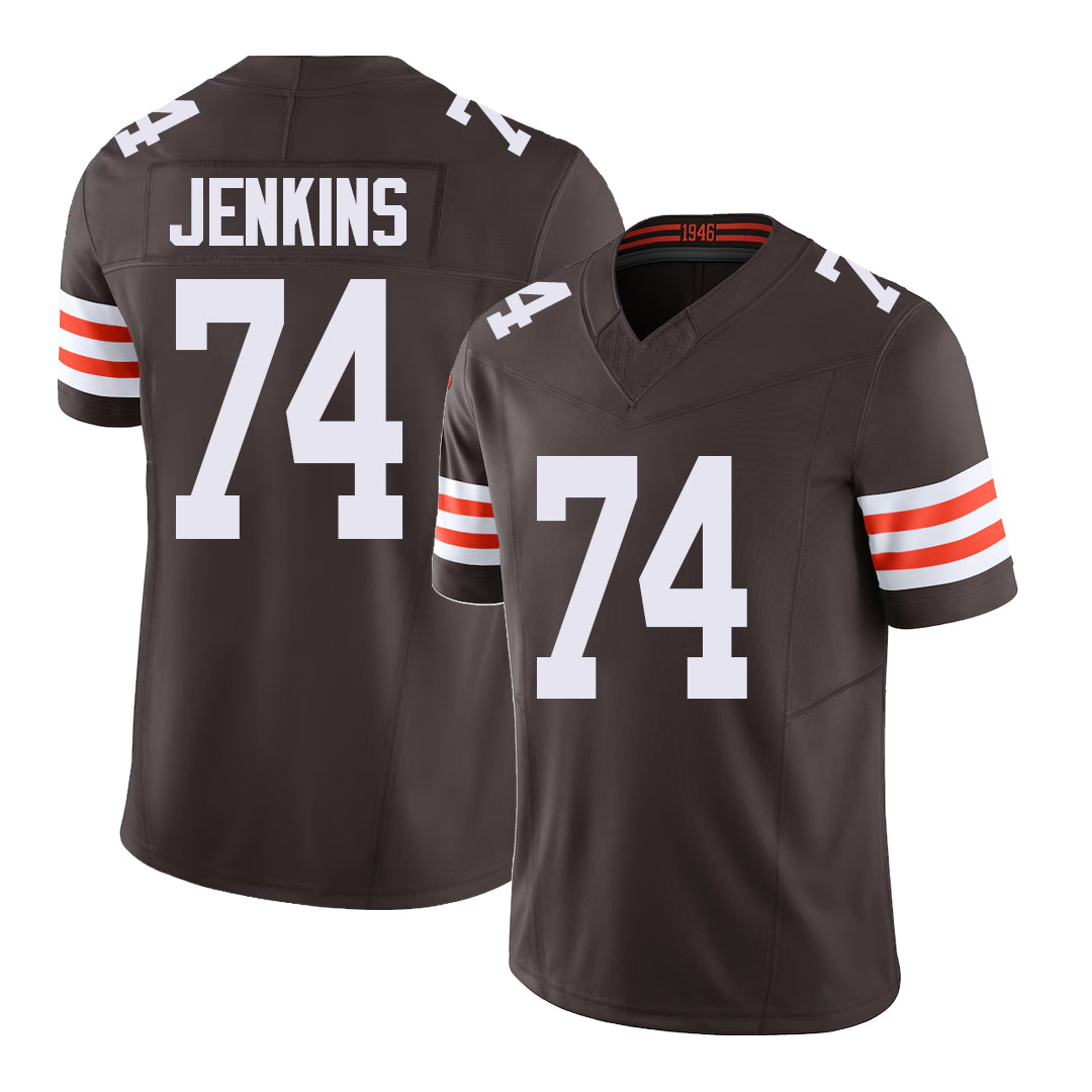 Cleveland #74 Jenkins Player Football V Neck Short Sleeve Brown Jersey Elgton For Men Youth Women Gift