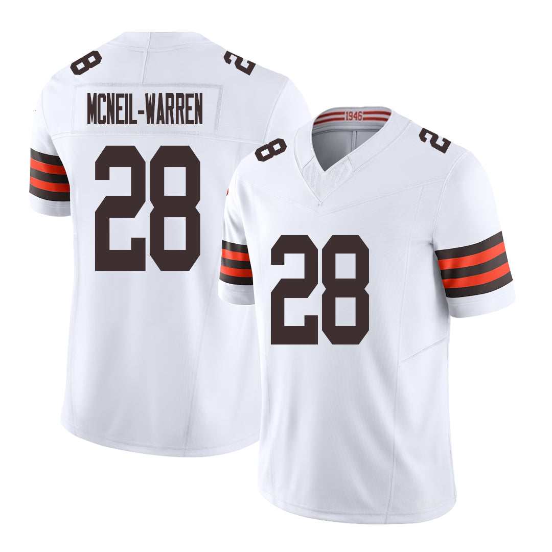 Cleveland #28 McNeil-Warren Player Football V Neck Short Sleeve White Jersey Emmanuel For Men Youth Women Gift