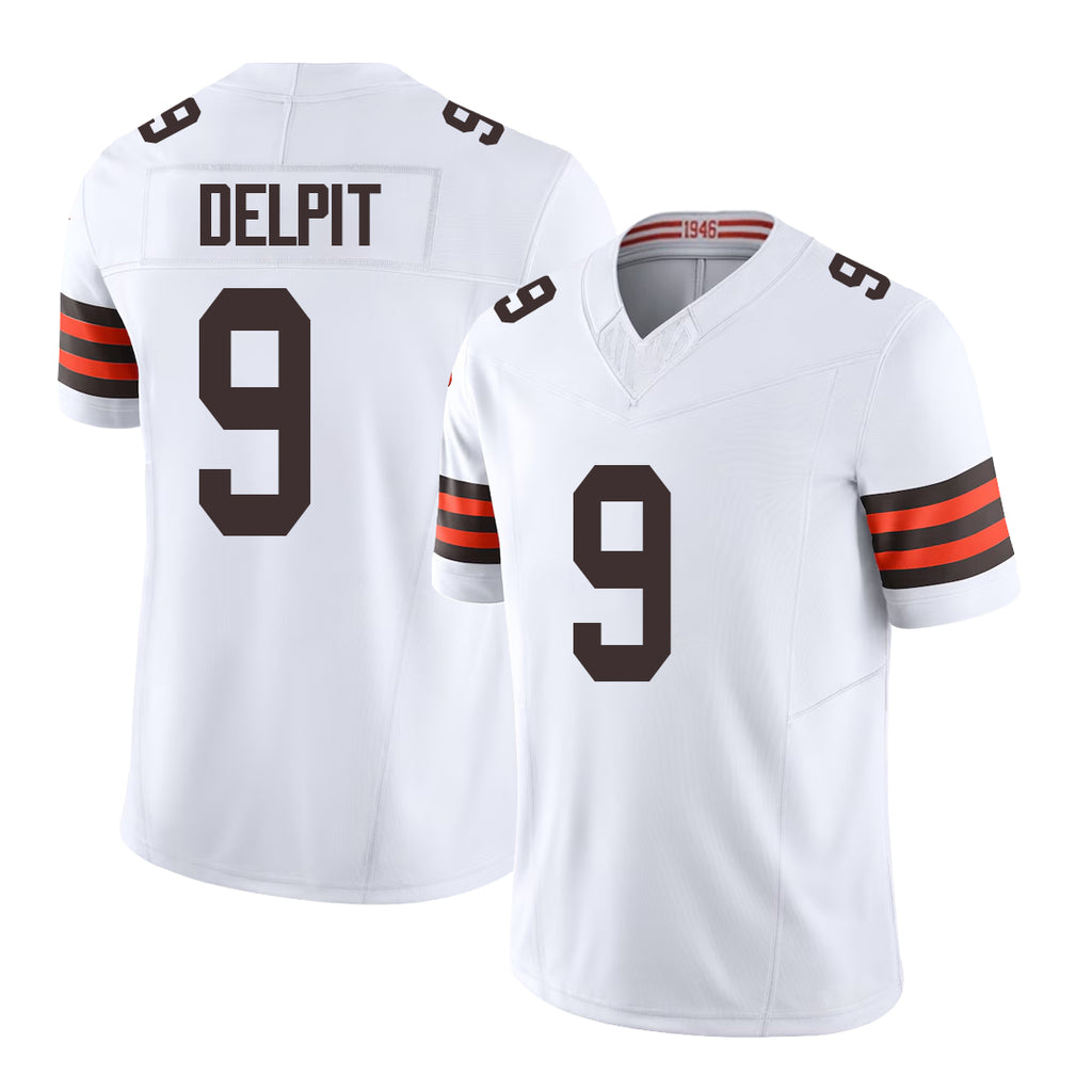 Cleveland #9 Delpit Player Football V Neck Short Sleeve White Jersey Grant For Men Youth Women Gift