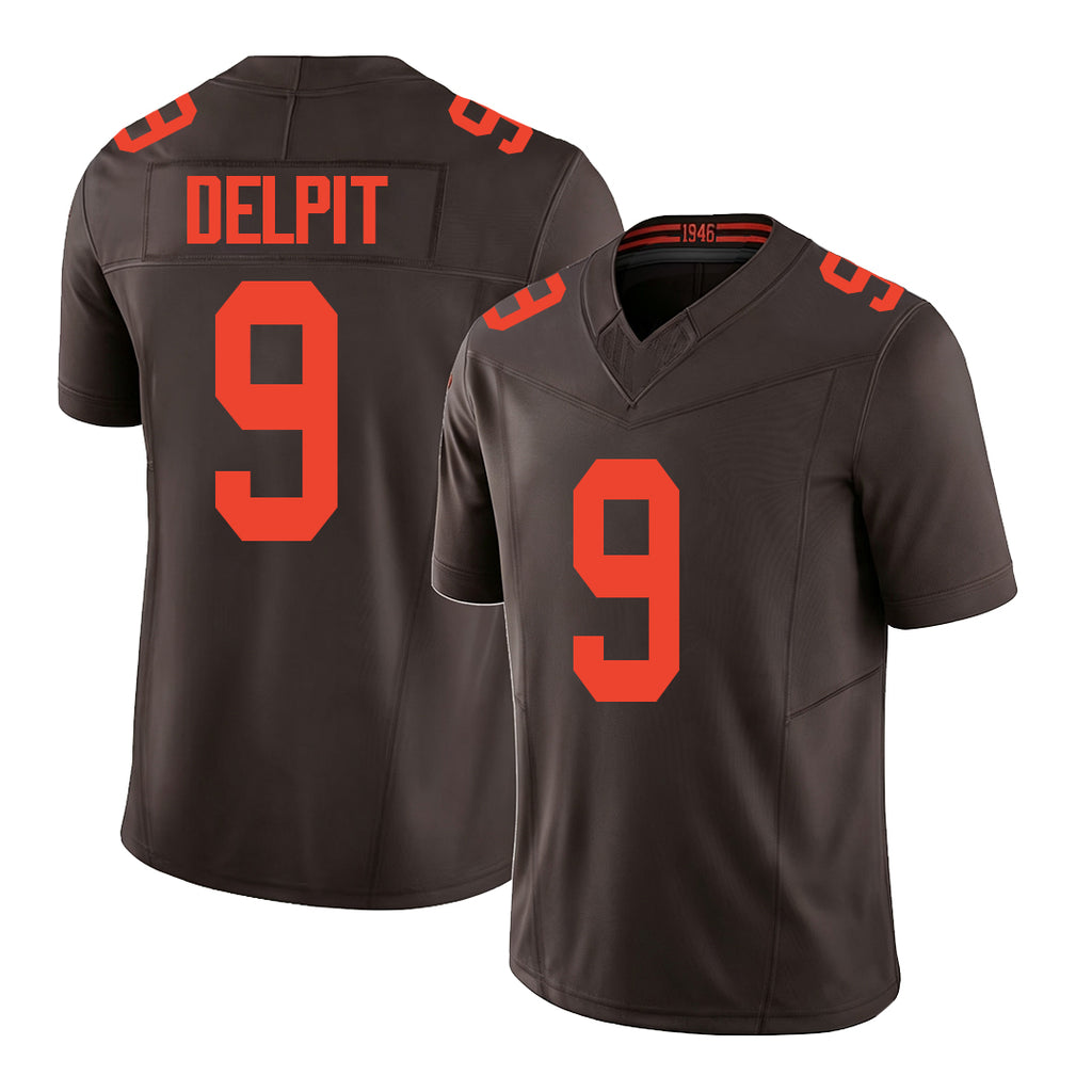 Cleveland #9 Delpit Player Football V Neck Short Sleeve Brown Jersey Grant For Men Youth Women Gift