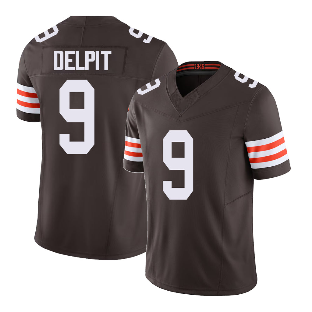 Cleveland #9 Delpit Player Football V Neck Short Sleeve Brown Jersey Grant For Men Youth Women Gift