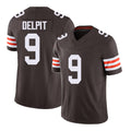 Cleveland #9 Delpit Player Football V Neck Short Sleeve Brown Jersey Grant For Men Youth Women Gift