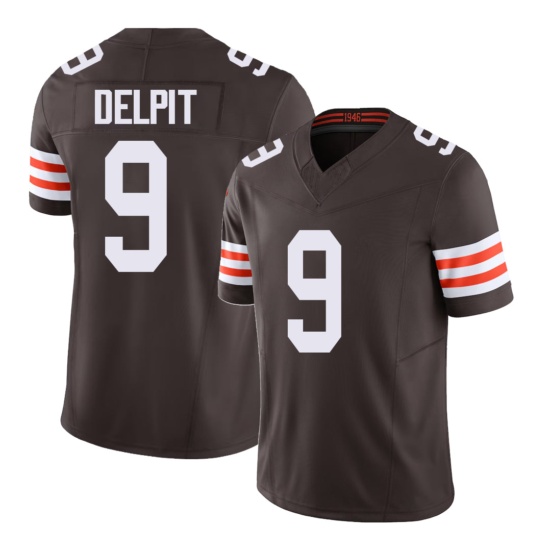 Cleveland #9 Delpit Player Football V Neck Short Sleeve Brown Jersey Grant For Men Youth Women Gift