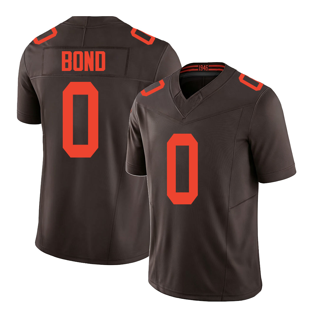 Cleveland #0 Bond Player Football V Neck Short Sleeve Brown Jersey Isaiah For Men Youth Women Gift