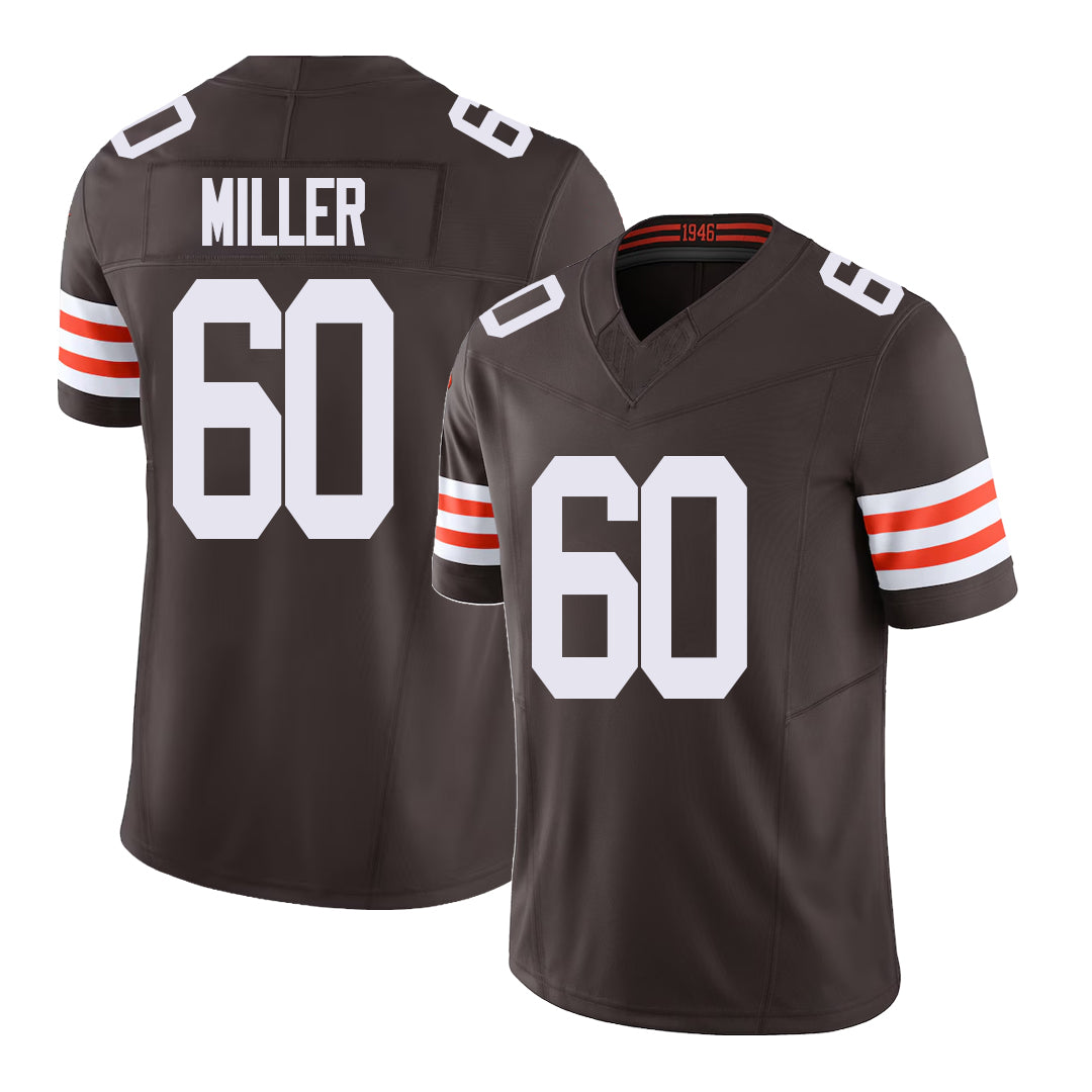 Cleveland #60 Miller Player Football V Neck Short Sleeve Brown Jersey Izavion For Men Youth Women Gift