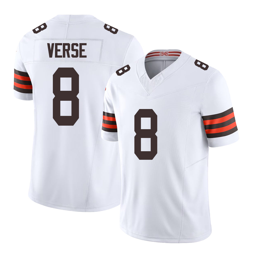 Cleveland #8 Verse Player Football V Neck Short Sleeve White Jersey Jared For Men Youth Women Gift