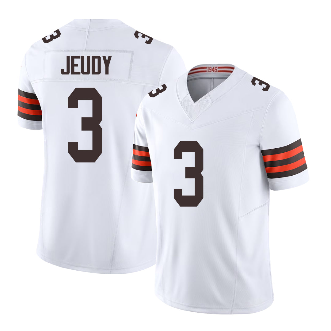 Cleveland #3 Jeudy Player Football V Neck Short Sleeve White Jersey Jerry For Men Youth Women Gift