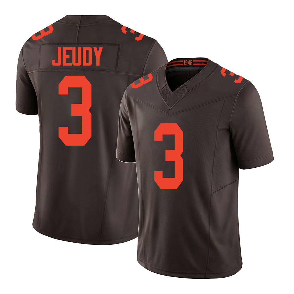 Cleveland #3 Jeudy Player Football V Neck Short Sleeve Brown Jersey Jerry For Men Youth Women Gift