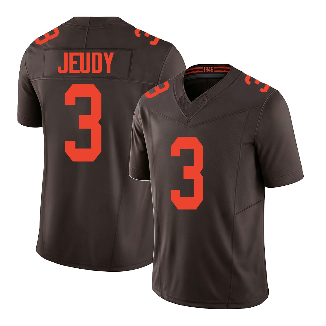 Cleveland #3 Jeudy Player Football V Neck Short Sleeve Brown Jersey Jerry For Men Youth Women Gift
