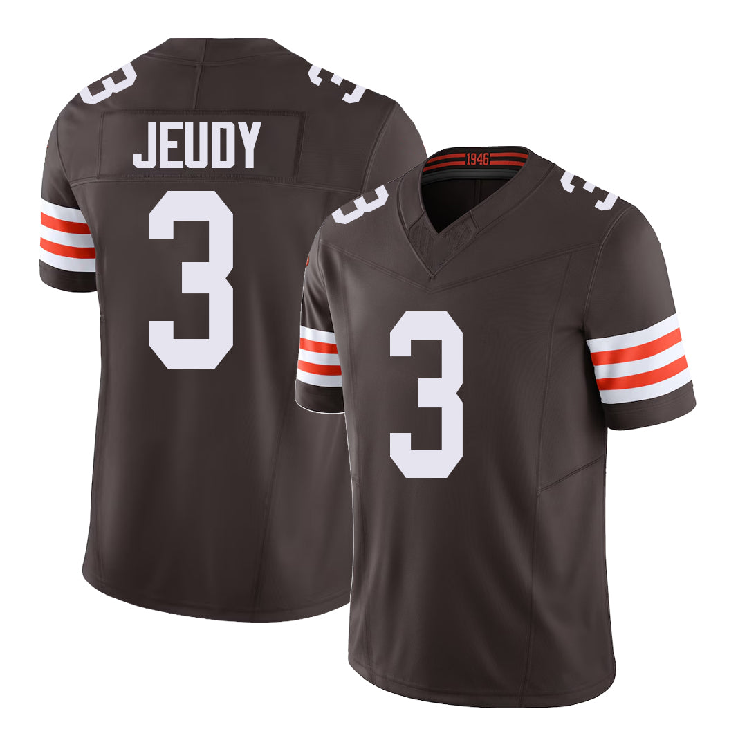 Cleveland #3 Jeudy Player Football V Neck Short Sleeve Brown Jersey Jerry For Men Youth Women Gift