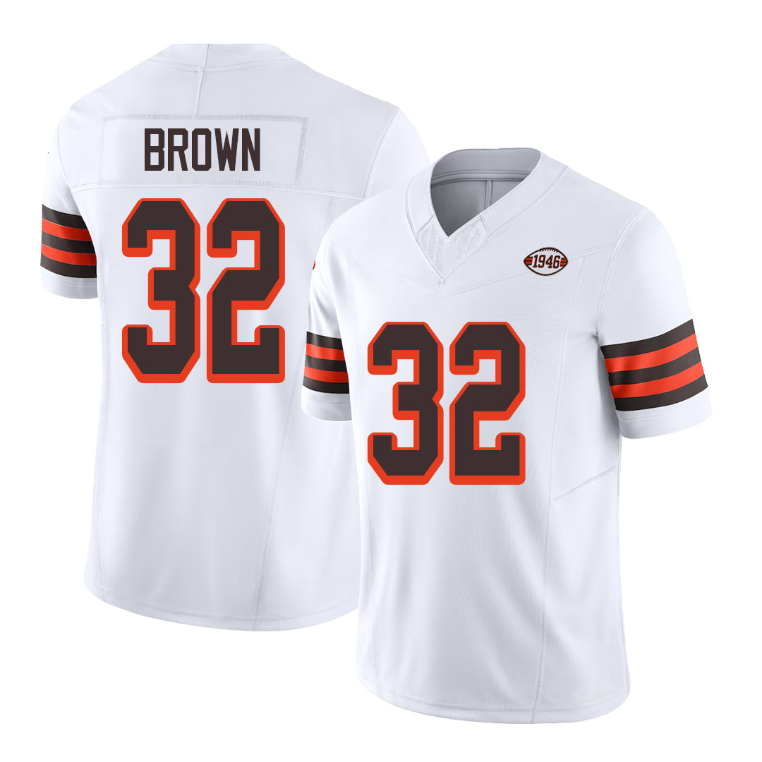 Cleveland #32 Brown Player Football V Neck Short Sleeve Jersey White Jim For Men Youth Women Gift