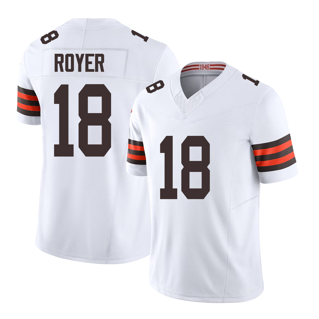 Cleveland #18 Royer Player Football V Neck Short Sleeve White Jersey Joe For Men Youth Women Gift