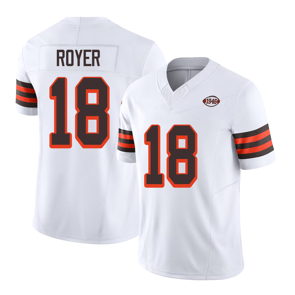 Cleveland #18 Royer Player Football V Neck Short Sleeve Jersey White Joe For Men Youth Women Gift
