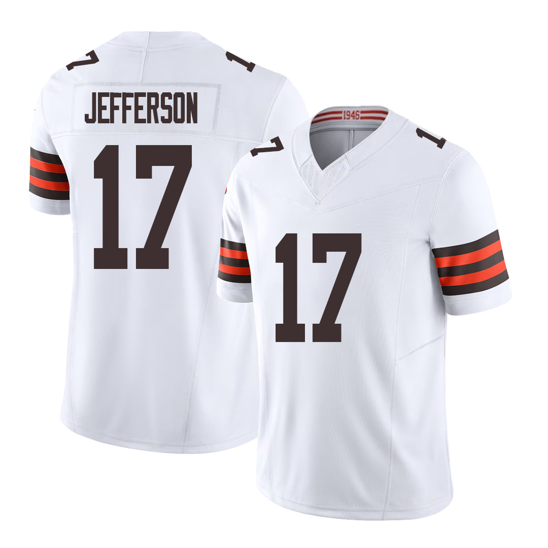 Cleveland #17 Jefferson Player Football V Neck Short Sleeve White Jersey Justin For Men Youth Women Gift