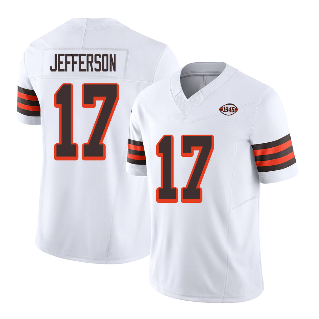 Cleveland #17 Jefferson Player Football V Neck Short Sleeve Jersey White Justin For Men Youth Women Gift